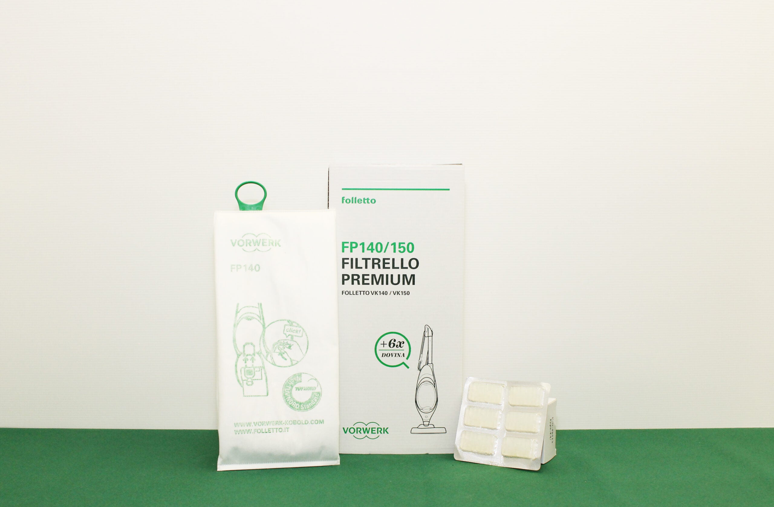 6 Sacchetti Vorwerk Folletto VK140/150 + 6 Profumi Dovina (Originali)